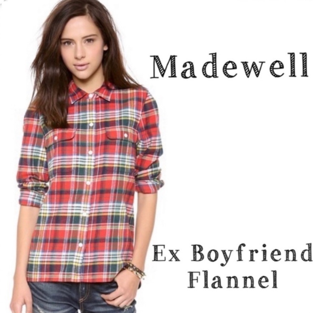 Madewell Ex Boyfriend‎ Flannel Multicolor Plaid Size XS Oversized Cotton